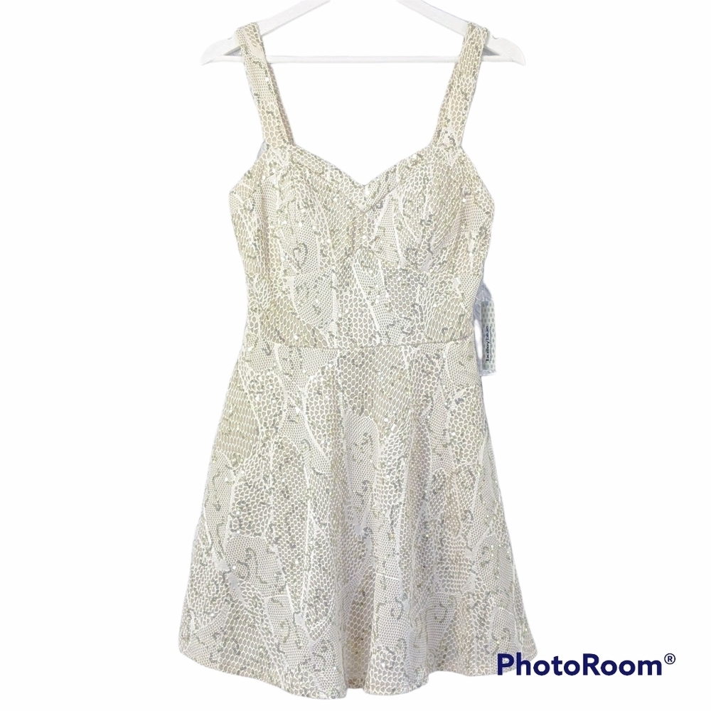 Bailey Blue Ivory Gold Sequin Lace Skater Dress